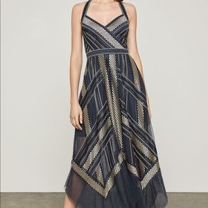 BCBG size 4 metallic striped hankerchief dress